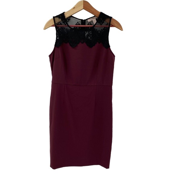 Forever 21 Dress Medium Maroon Black Lace Sleeveless Sheath Above Knee Career - Picture 1 of 5